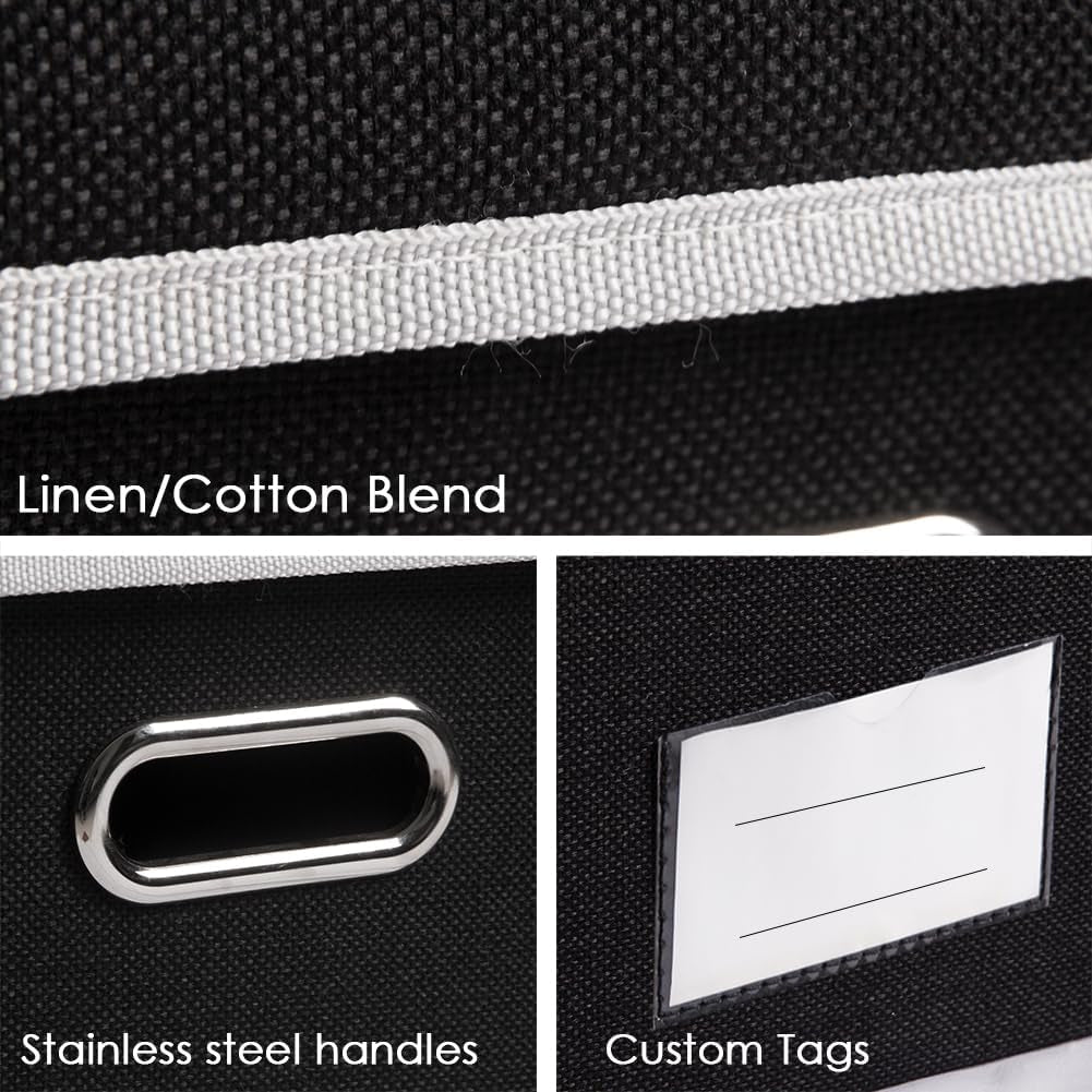 Large Foldable Storage Box with Lid [1-Pack] Fabric Collapsible Storage Bin Organizer Container Basket Cube with Cover for Home Bedroom Closet Office Nursery Black (17.7X11.8X11.8)