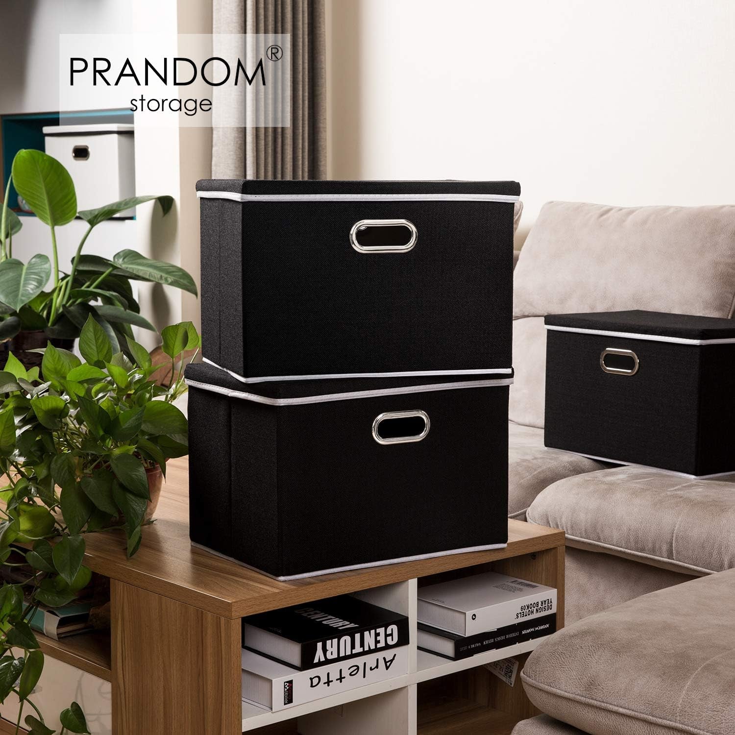Large Foldable Storage Box with Lid [1-Pack] Fabric Collapsible Storage Bin Organizer Container Basket Cube with Cover for Home Bedroom Closet Office Nursery Black (17.7X11.8X11.8)
