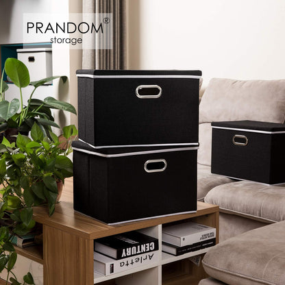 Large Foldable Storage Box with Lid [1-Pack] Fabric Collapsible Storage Bin Organizer Container Basket Cube with Cover for Home Bedroom Closet Office Nursery Black (17.7X11.8X11.8)
