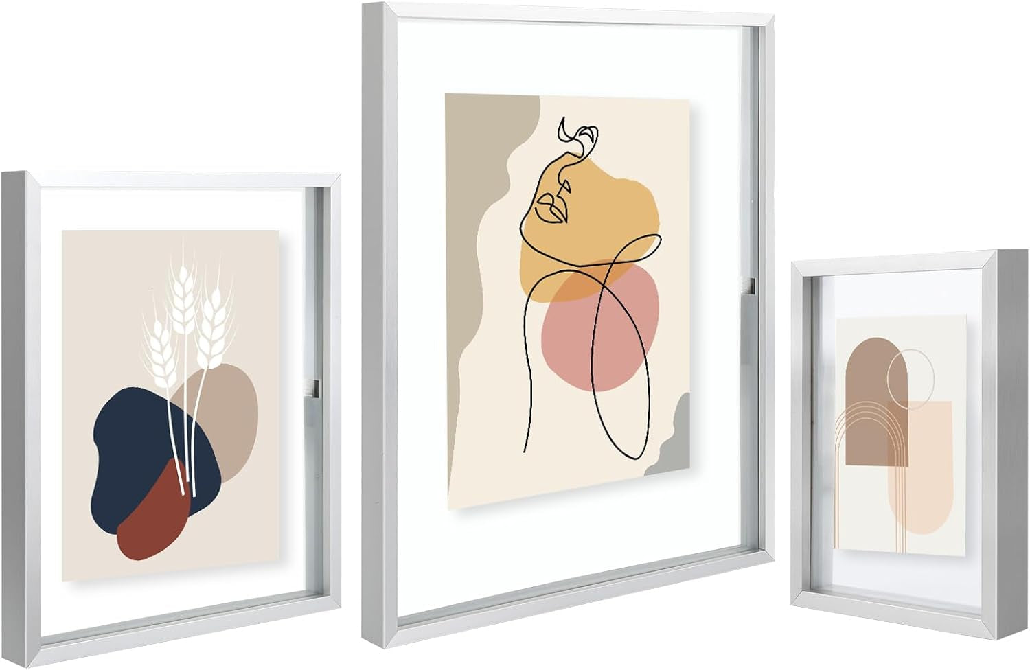 Silver Floating Picture Frame for 11X14, 2-8X10, 4-5X7 Photos, Metal, Modern or Contemporary, Wall Mount