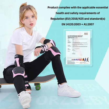 Adult/Kids Knee Pads Elbow Pads Wrist Guards 6 in 1 Protective Gear Set for Inline Roller Skating Skateboarding Scooter BMX Etc.