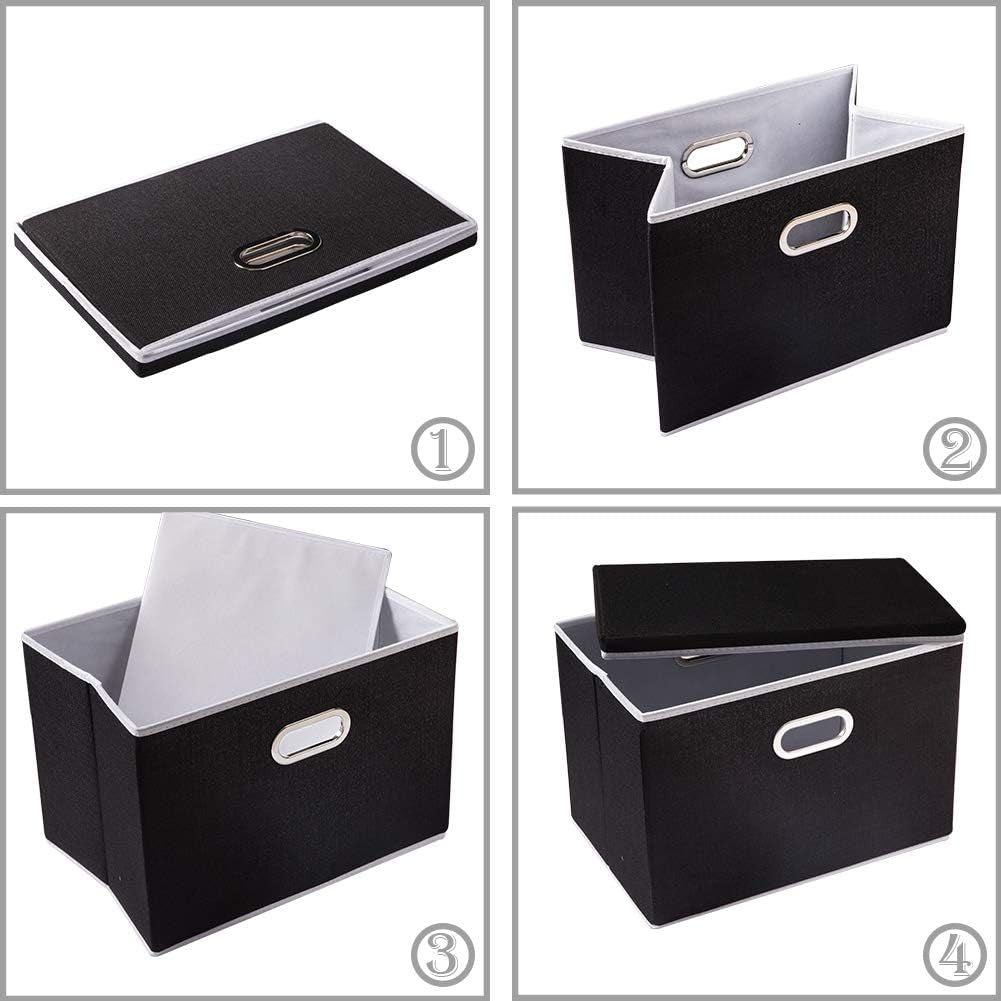 Large Foldable Storage Box with Lid [1-Pack] Fabric Collapsible Storage Bin Organizer Container Basket Cube with Cover for Home Bedroom Closet Office Nursery Black (17.7X11.8X11.8)