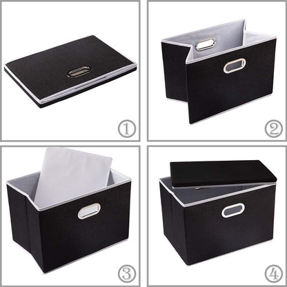 Large Foldable Storage Box with Lid [1-Pack] Fabric Collapsible Storage Bin Organizer Container Basket Cube with Cover for Home Bedroom Closet Office Nursery Black (17.7X11.8X11.8)