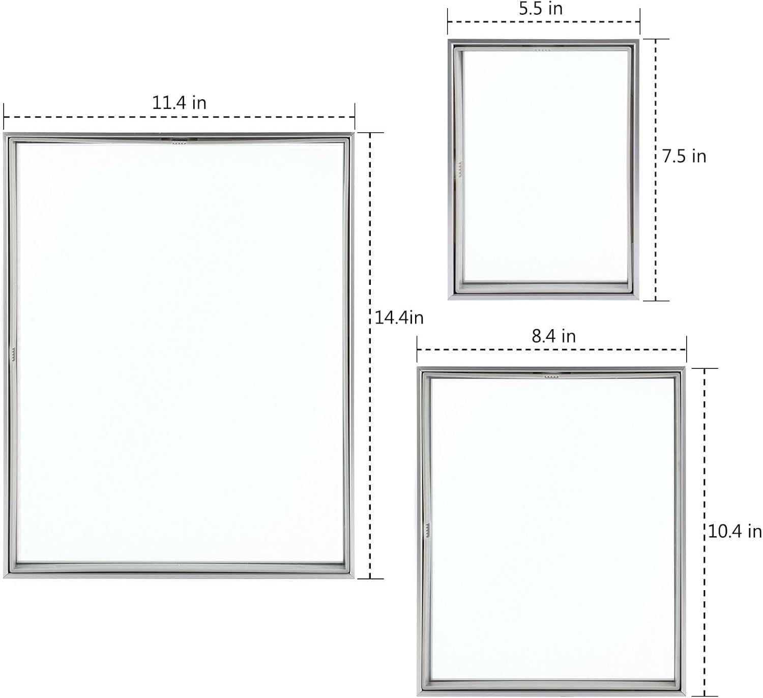 Silver Floating Picture Frame for 11X14, 2-8X10, 4-5X7 Photos, Metal, Modern or Contemporary, Wall Mount