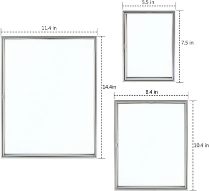 Silver Floating Picture Frame for 11X14, 2-8X10, 4-5X7 Photos, Metal, Modern or Contemporary, Wall Mount