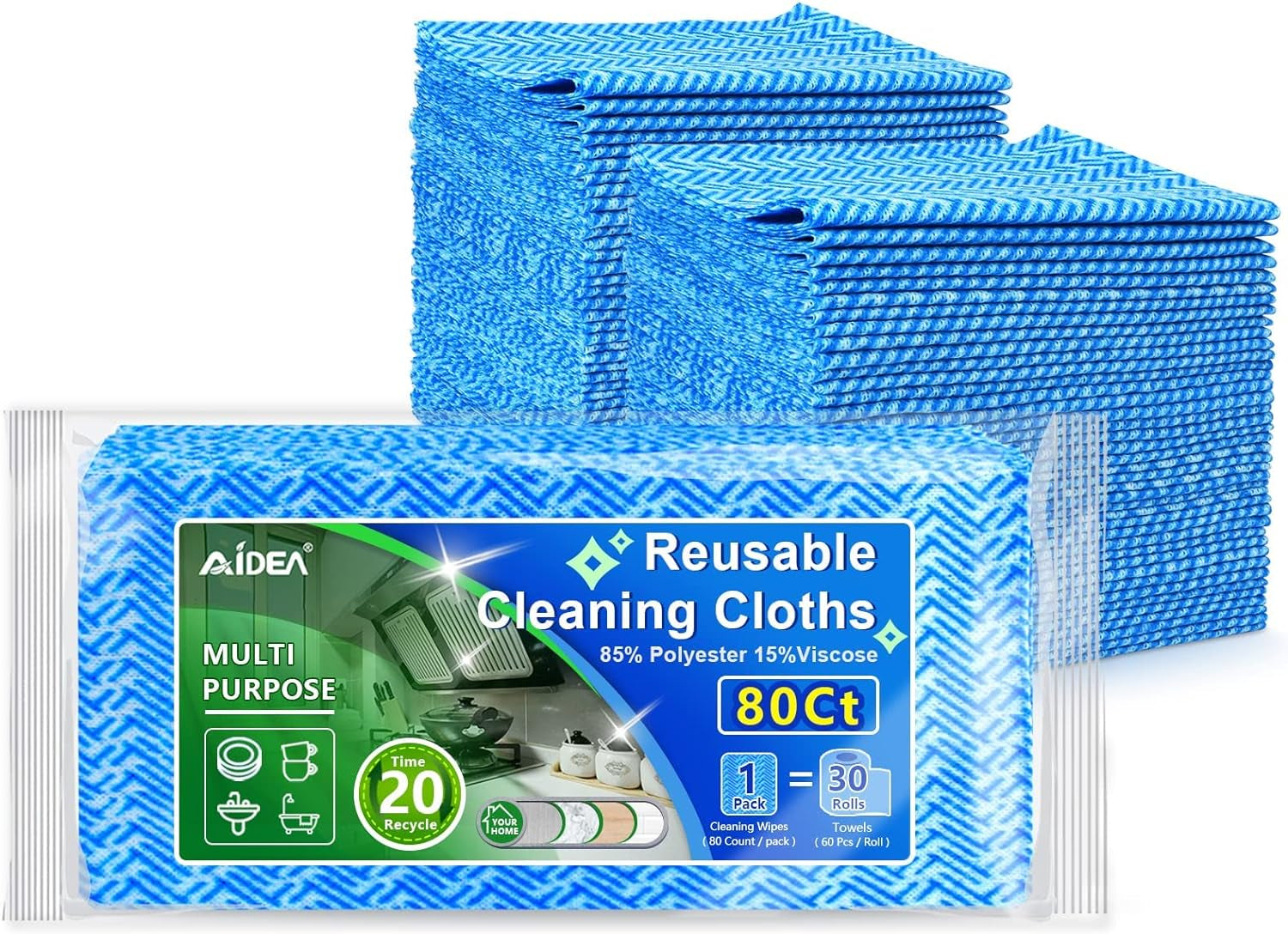 Cleaning Wipes, Multi-Purpose Towel and Reusable Cleaning Cloths 80Ct(1 Pack), Domestic Wipes for Kitchen and Office (12''X24'')