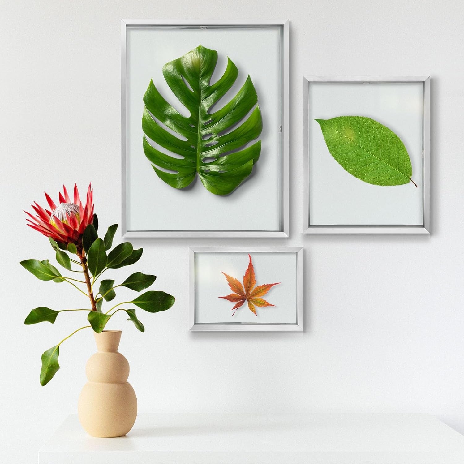 Silver Floating Picture Frame for 11X14, 2-8X10, 4-5X7 Photos, Metal, Modern or Contemporary, Wall Mount