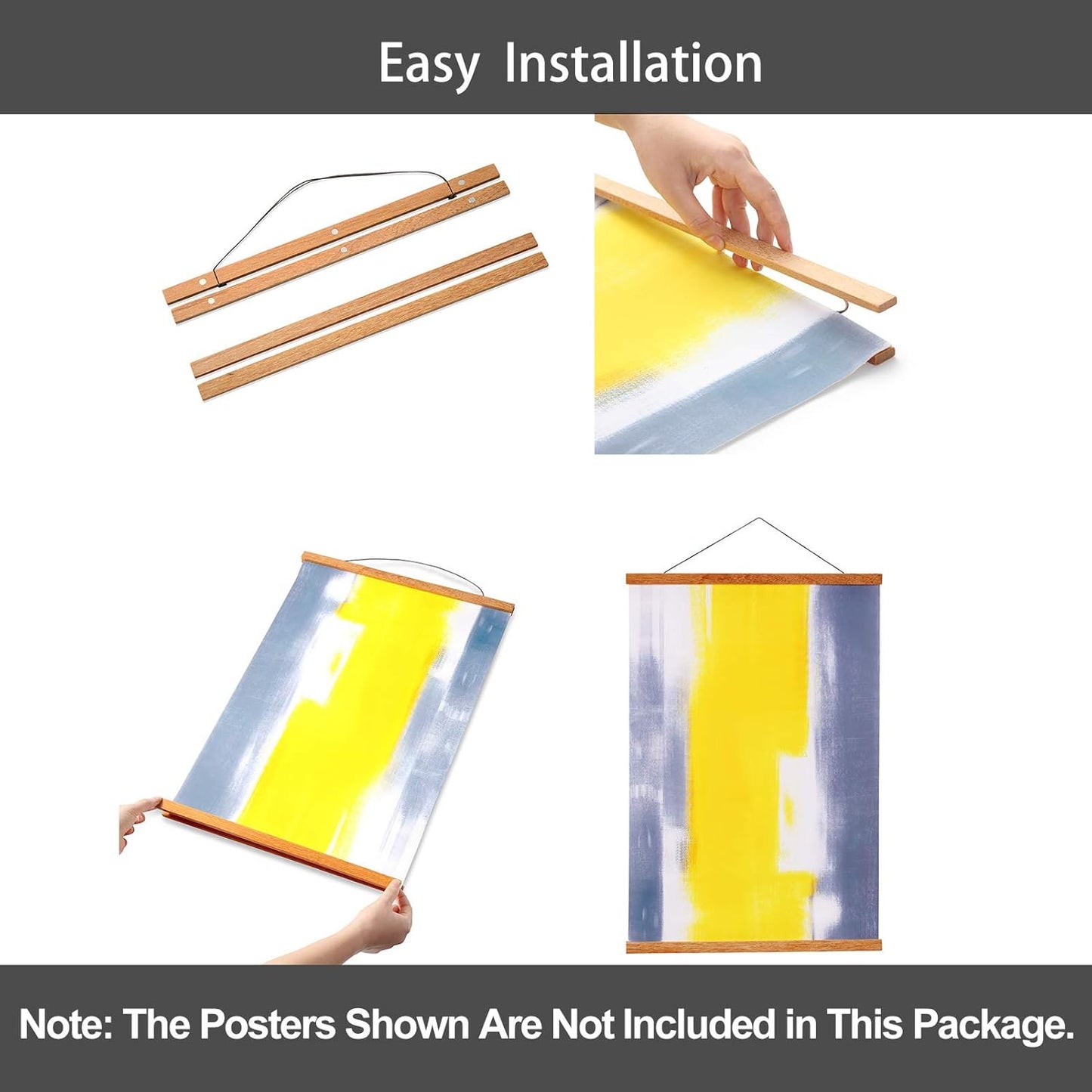 Magnetic Poster Hanger Frame, 24X36 24X30 24X16 24X18 Light Wood Wooden Magnet Canvas Artwork Print Dowel Poster Hangers Frames Hanging Kit (Teak Wood, 24")