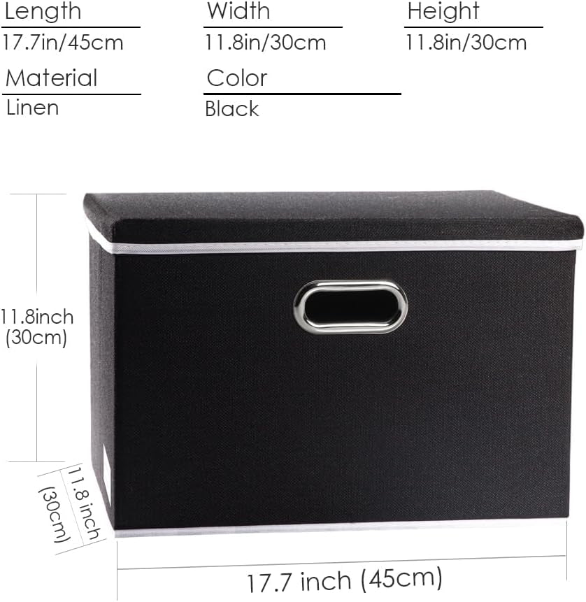 Large Foldable Storage Box with Lid [1-Pack] Fabric Collapsible Storage Bin Organizer Container Basket Cube with Cover for Home Bedroom Closet Office Nursery Black (17.7X11.8X11.8)