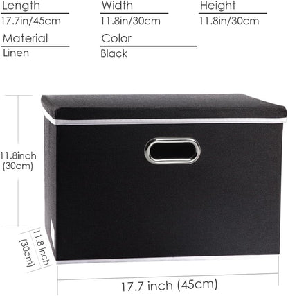 Large Foldable Storage Box with Lid [1-Pack] Fabric Collapsible Storage Bin Organizer Container Basket Cube with Cover for Home Bedroom Closet Office Nursery Black (17.7X11.8X11.8)