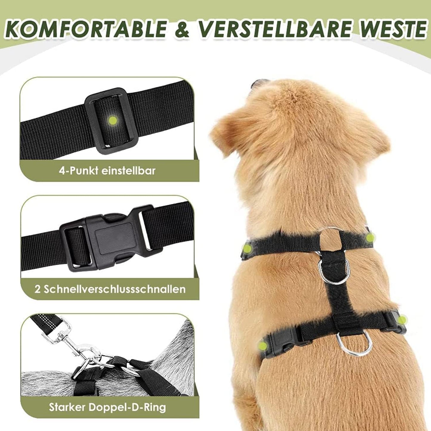 Dog Seat Belt - Adjustable Dog Car Harness for Large, Medium & Small Dogs, Soft Padded & Breathable Mesh Dog Seatbelt with Car Vehicle Connector Strap (Blue, Medium)