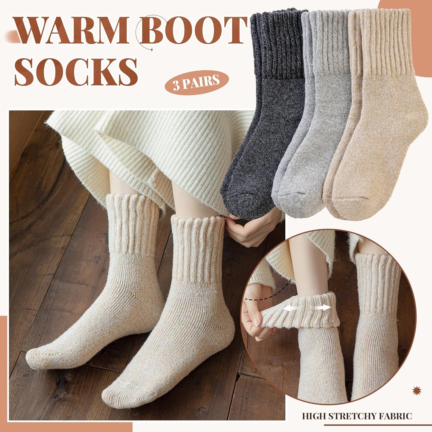 Women Wool Socks Thick Thermal Hiking Warm Winter Crew Cushion Cozy Work Boot Socks 5 Pairs