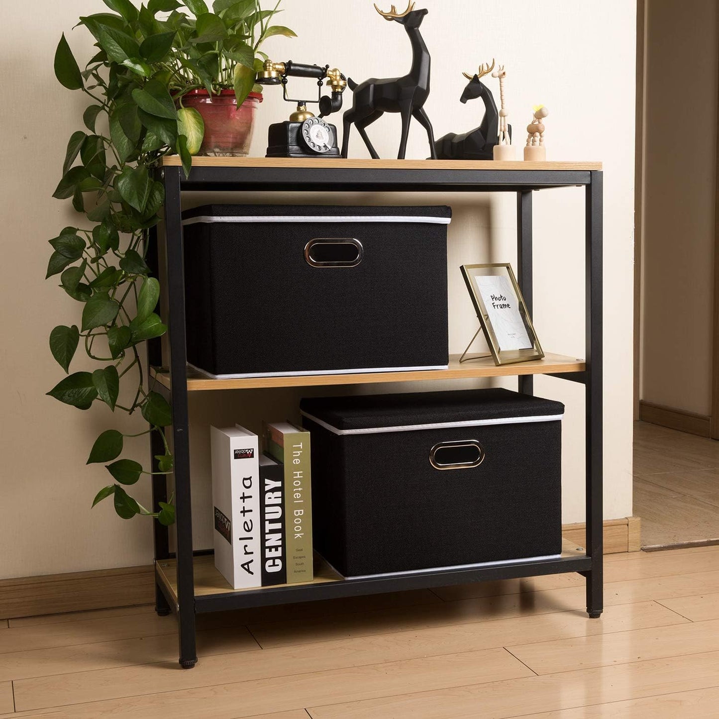 Large Foldable Storage Box with Lid [1-Pack] Fabric Collapsible Storage Bin Organizer Container Basket Cube with Cover for Home Bedroom Closet Office Nursery Black (17.7X11.8X11.8)