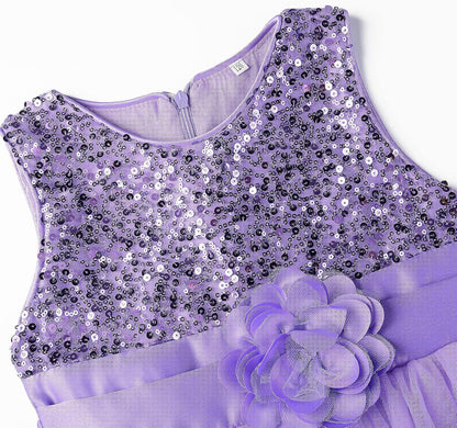 Sequin Sleeveless Tulle Mesh Flower Girl Party Dress
