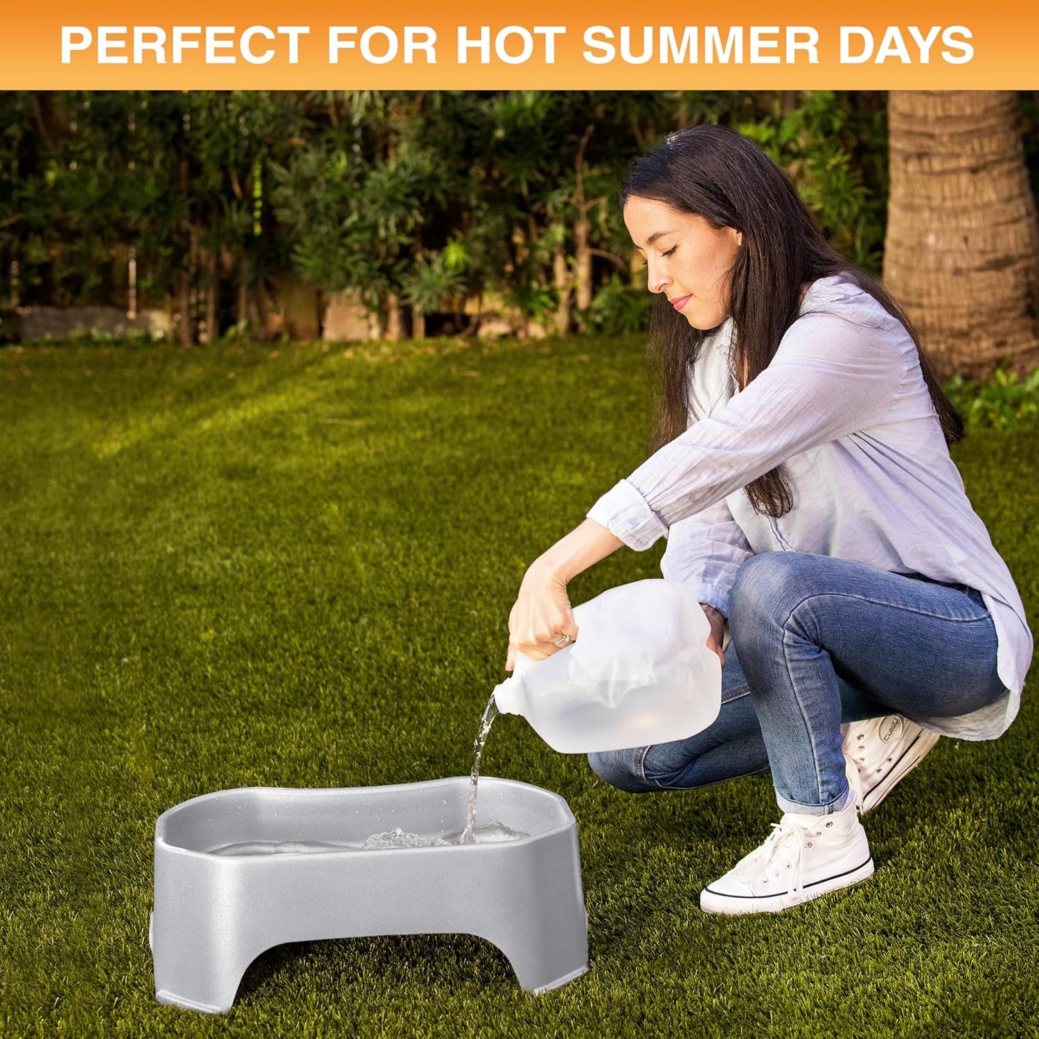 Extra Large Water Bowl for Dogs, Outdoor Dog Water Bowl (2.25 Gallon Extra-Large Capacity), Big Trough Style Food Dish for Indoors or Outside, No Spill Large Dog Bowls, Vanilla Bean