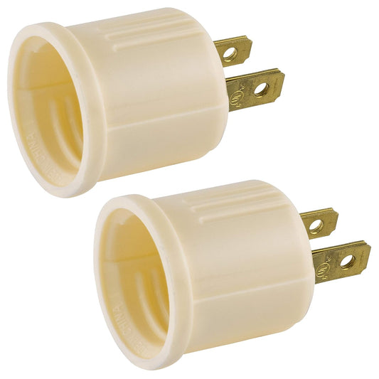 Polarized Socket Adapter, 2 Pack, Convert Outlets to Lamp Sockets, Perfect for Workshop, Garage or Utility Room, Polarized Plug, UL Listed, Light Almond, 54607