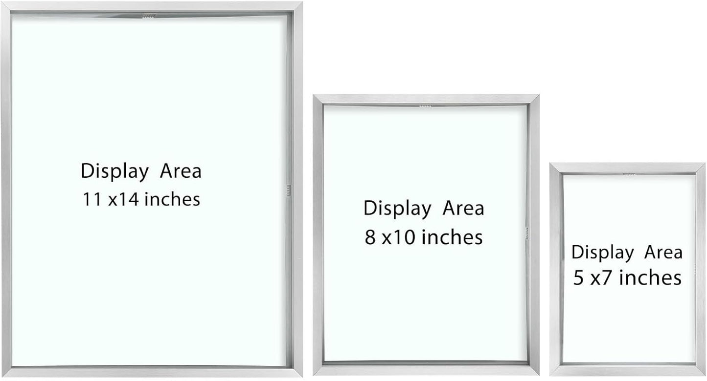 Silver Floating Picture Frame for 11X14, 2-8X10, 4-5X7 Photos, Metal, Modern or Contemporary, Wall Mount