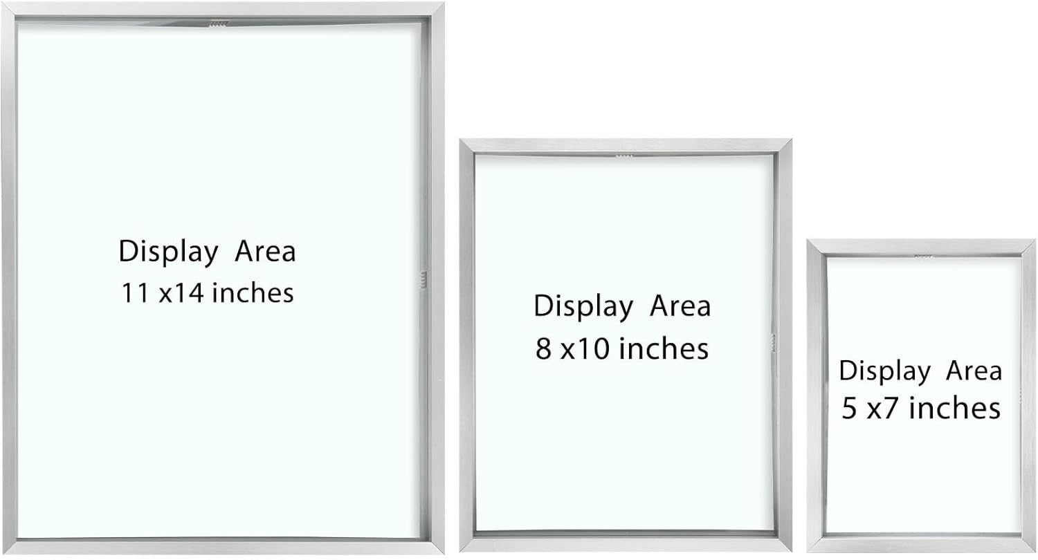 Silver Floating Picture Frame for 11X14, 2-8X10, 4-5X7 Photos, Metal, Modern or Contemporary, Wall Mount