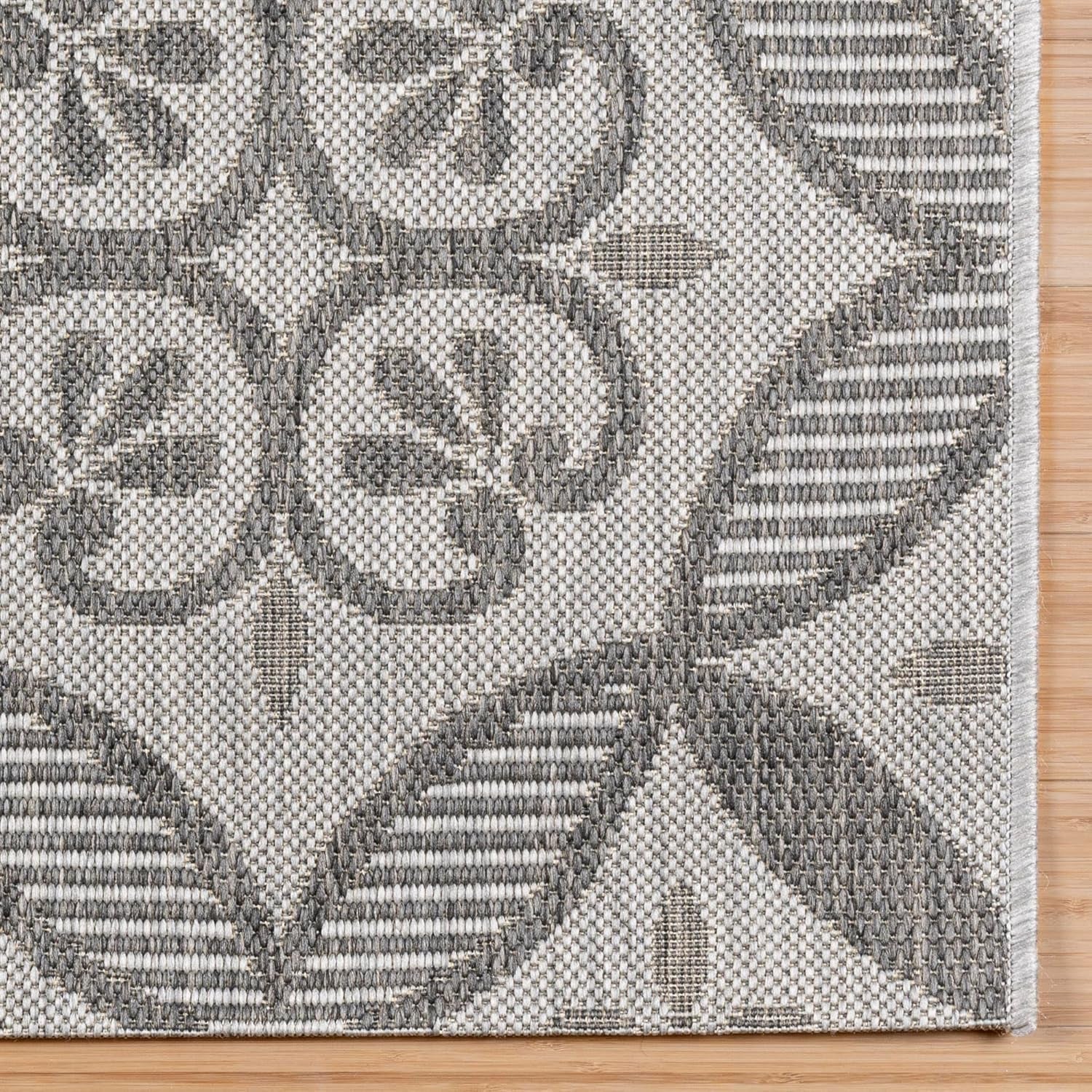 Indoor/Outdoor Flatweave Area Rug - 8X10 Large, Stain & UV Resistant, Ideal for Deck, Patio, Poolside, Mudroom - Niala Floral Ash, Steel, 25445