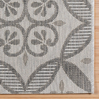 Indoor/Outdoor Flatweave Area Rug - 8X10 Large, Stain & UV Resistant, Ideal for Deck, Patio, Poolside, Mudroom - Niala Floral Ash, Steel, 25445