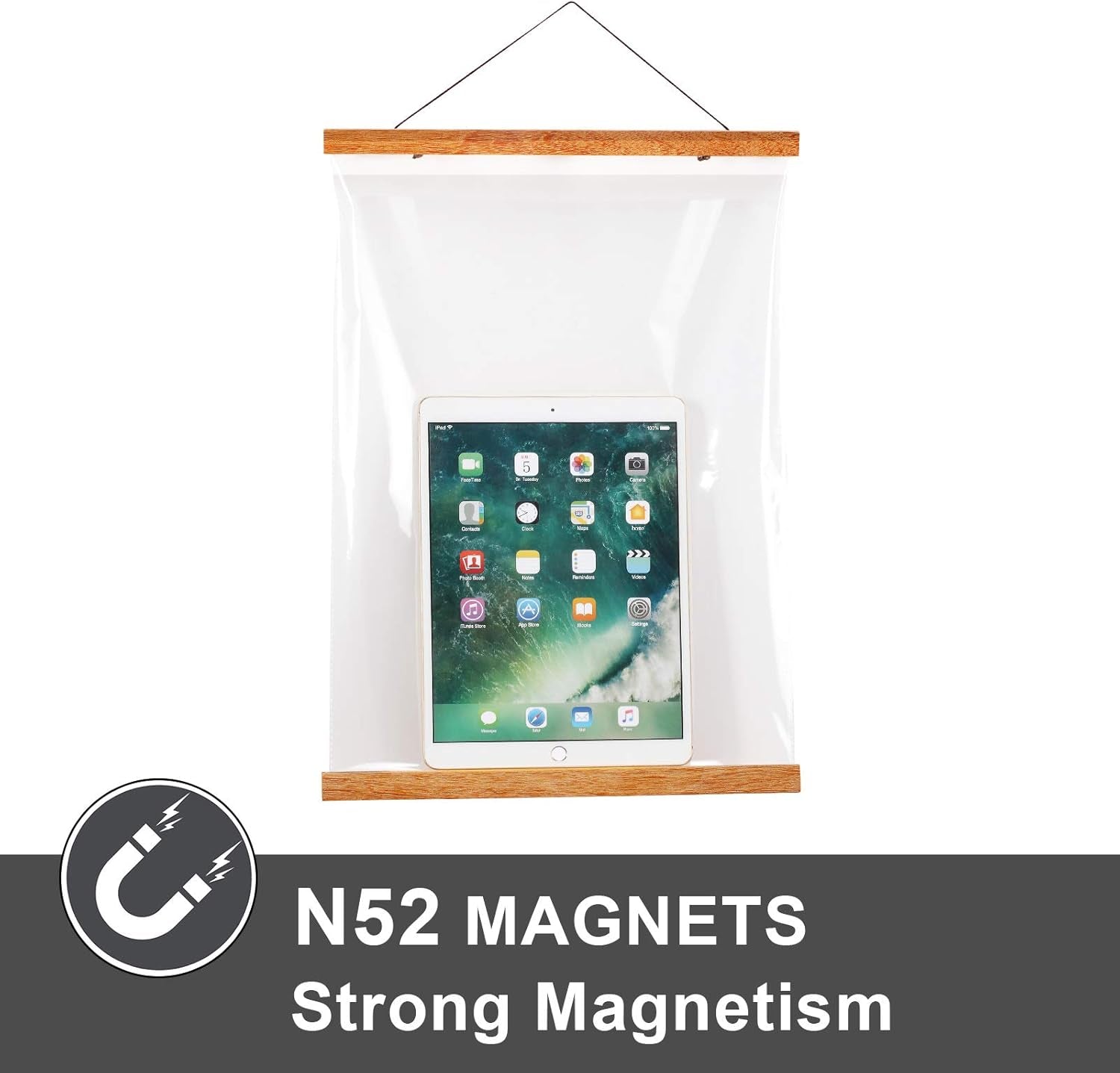 Magnetic Poster Hanger Frame, 24X36 24X30 24X16 24X18 Light Wood Wooden Magnet Canvas Artwork Print Dowel Poster Hangers Frames Hanging Kit (Teak Wood, 24")