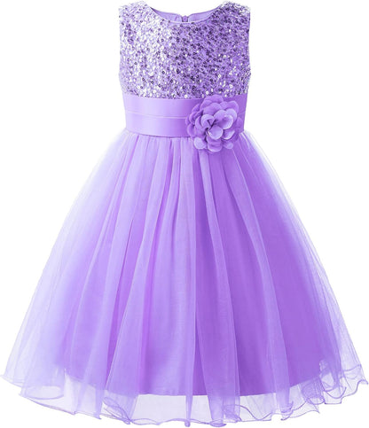 Sequin Sleeveless Tulle Mesh Flower Girl Party Dress