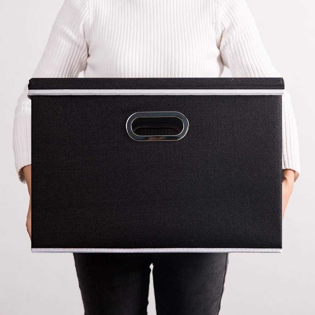 Large Foldable Storage Box with Lid [1-Pack] Fabric Collapsible Storage Bin Organizer Container Basket Cube with Cover for Home Bedroom Closet Office Nursery Black (17.7X11.8X11.8)