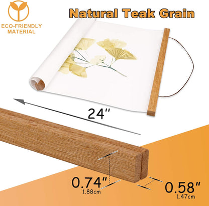 Magnetic Poster Hanger Frame, 24X36 24X30 24X16 24X18 Light Wood Wooden Magnet Canvas Artwork Print Dowel Poster Hangers Frames Hanging Kit (Teak Wood, 24")