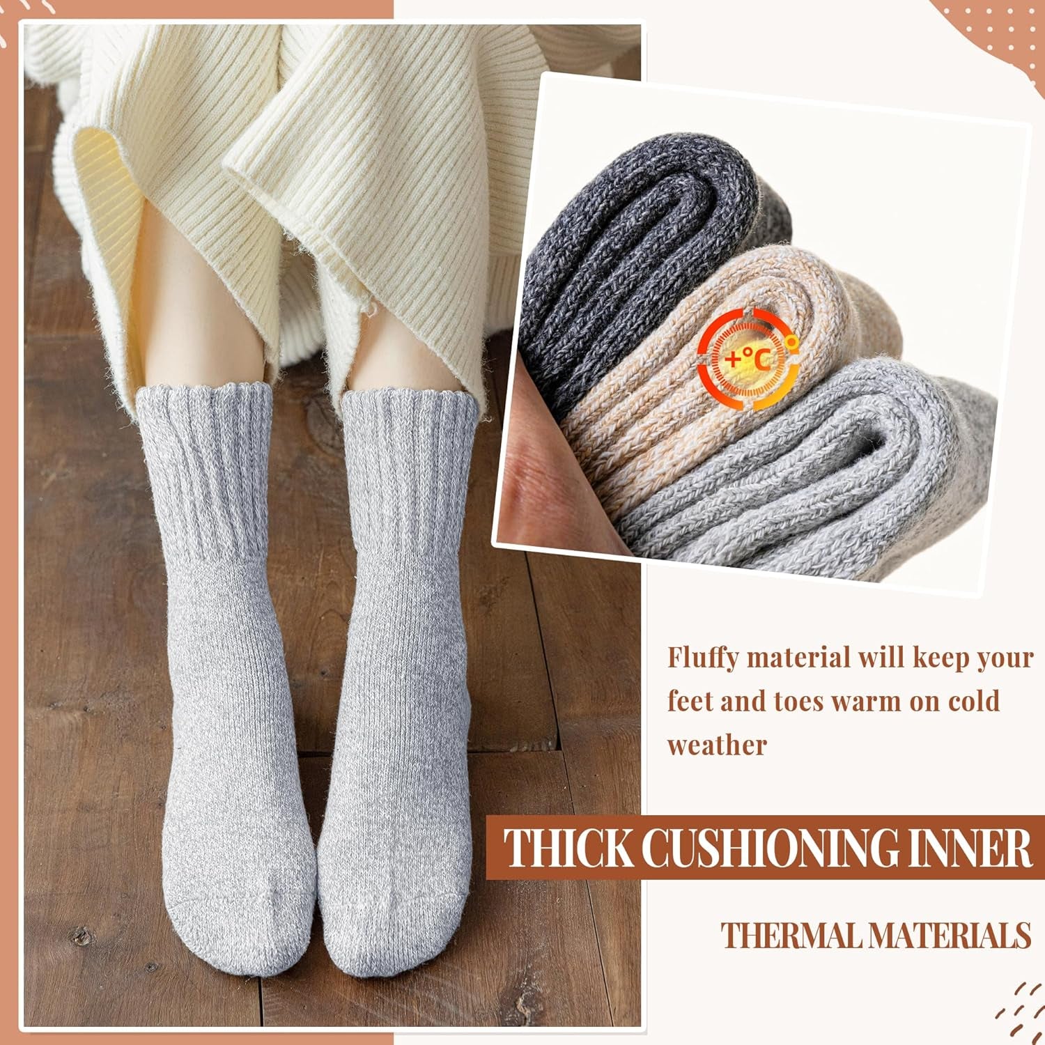 Women Wool Socks Thick Thermal Hiking Warm Winter Crew Cushion Cozy Work Boot Socks 5 Pairs