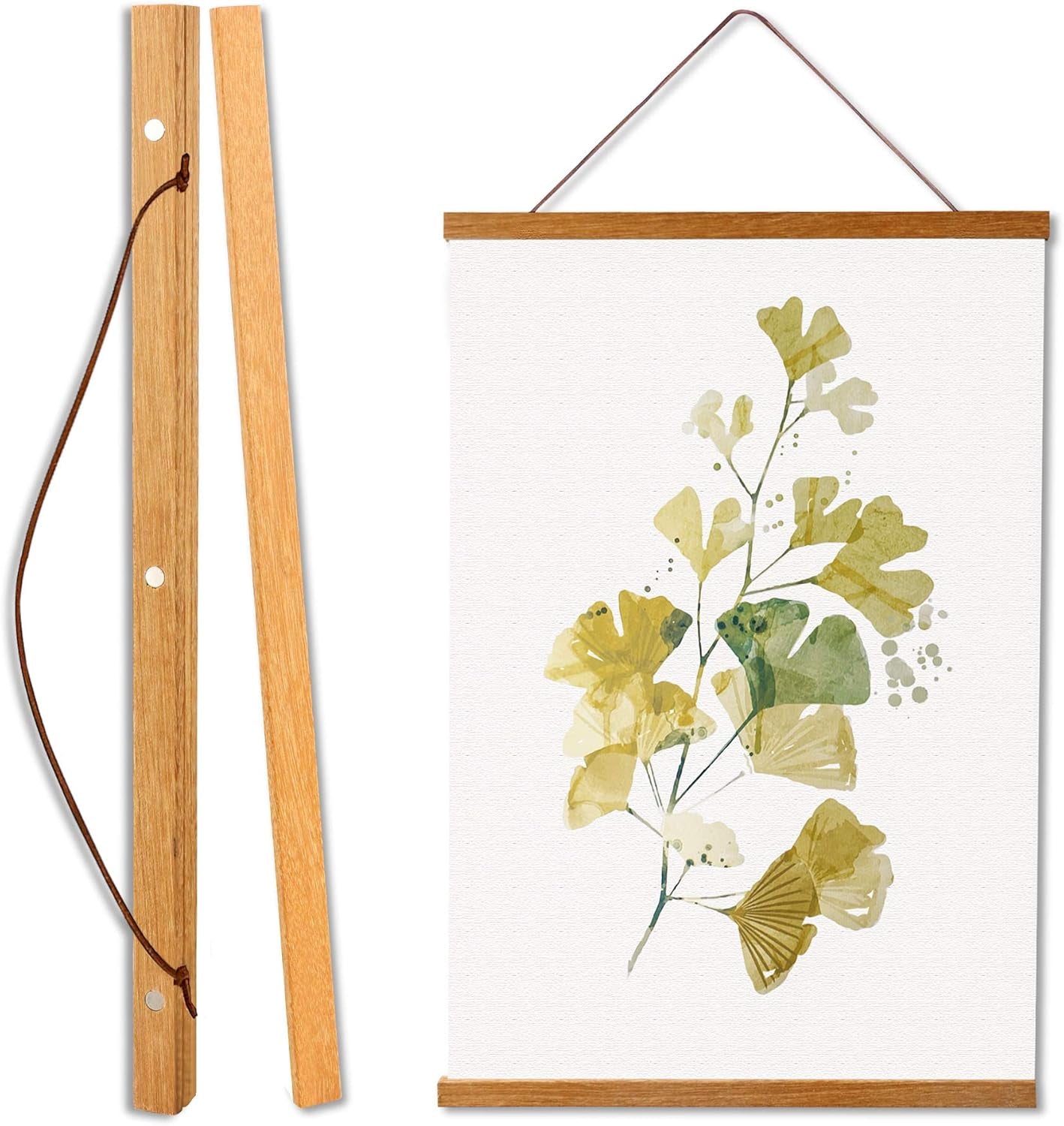 Magnetic Poster Hanger Frame, 24X36 24X30 24X16 24X18 Light Wood Wooden Magnet Canvas Artwork Print Dowel Poster Hangers Frames Hanging Kit (Teak Wood, 24")
