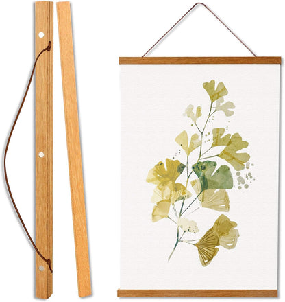 Magnetic Poster Hanger Frame, 24X36 24X30 24X16 24X18 Light Wood Wooden Magnet Canvas Artwork Print Dowel Poster Hangers Frames Hanging Kit (Teak Wood, 24")