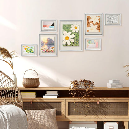 Silver Floating Picture Frame for 11X14, 2-8X10, 4-5X7 Photos, Metal, Modern or Contemporary, Wall Mount