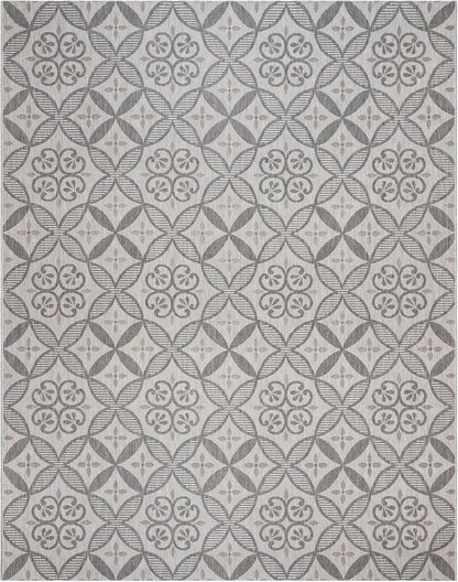 Indoor/Outdoor Flatweave Area Rug - 8X10 Large, Stain & UV Resistant, Ideal for Deck, Patio, Poolside, Mudroom - Niala Floral Ash, Steel, 25445
