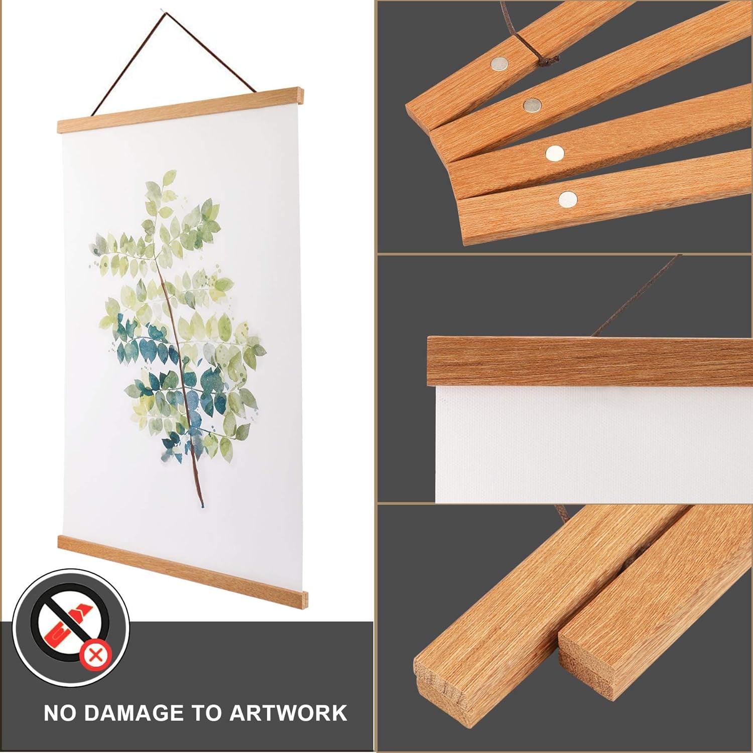 Magnetic Poster Hanger Frame, 24X36 24X30 24X16 24X18 Light Wood Wooden Magnet Canvas Artwork Print Dowel Poster Hangers Frames Hanging Kit (Teak Wood, 24")